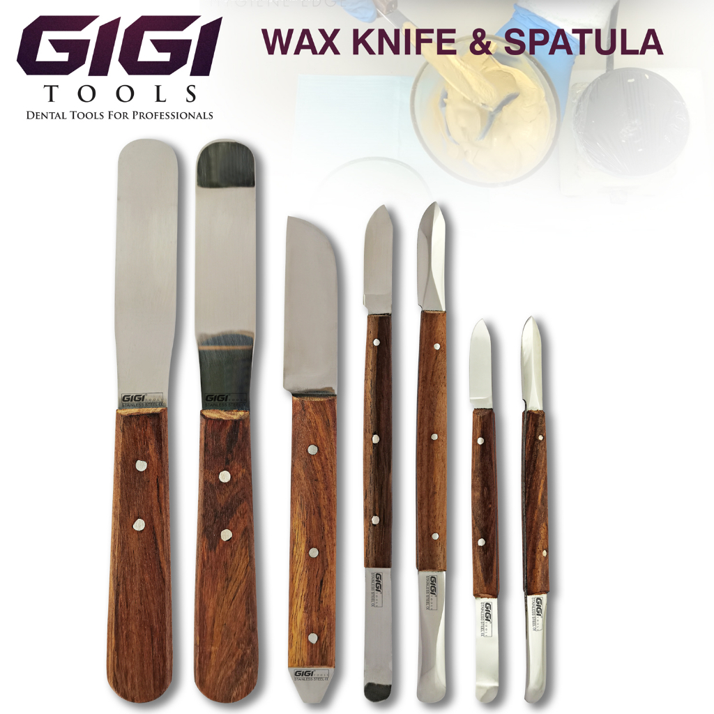 GIGI Tools Dental Wax Mixing Knife, Spatula, Plaster Knife Wooden Handle Stainless Steel CE