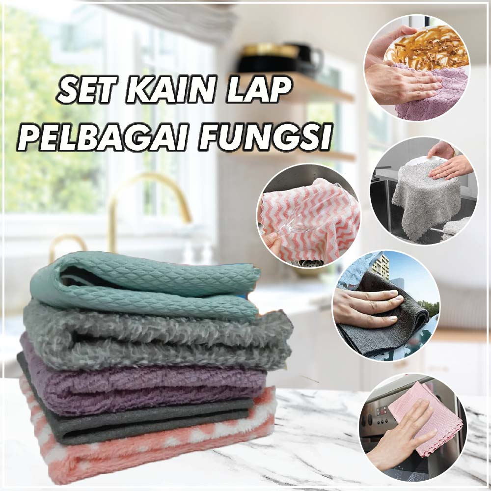 Set Kain Lap Meja Microfiber Household Kitchen Towel Thicker Magic Cloth Fish Scale Cloth Bamboo Charcoal Cloth