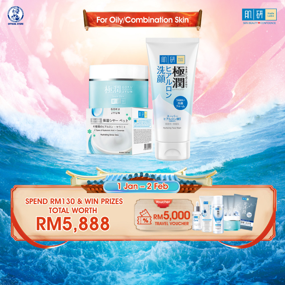 Hada Labo Hydrating Face Wash 100g + Snow Dew 50g For Oily