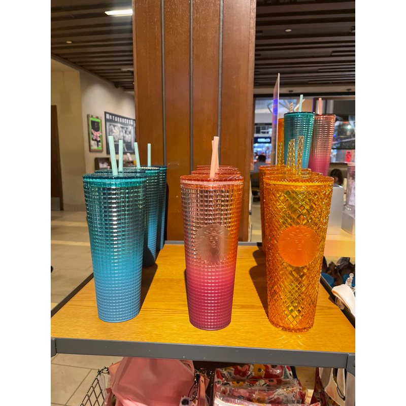 [Ready Stock] Starbucks Merchandise Name : Malaysia 2022 Summer Pink Blue Yellow Bling Jewel Studded Cold Cup 24oz