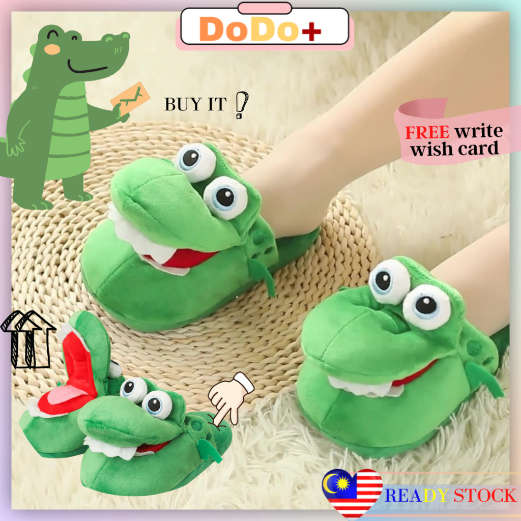 【DODO+】Crocodiles Plush Slippers With Open Mouth Cotton Slippers Home Office Wear kasut mewah buaya 鳄鱼室内拖鞋