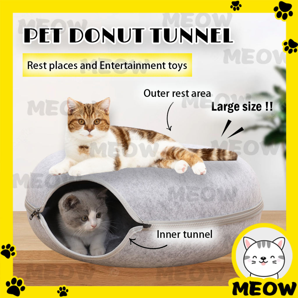 MEOW Pet Donut Felt Tunnel Cat Rabbit Tunnels Tubes Toy Bed Nest Fun