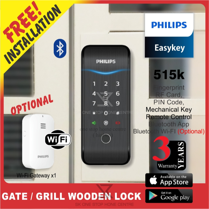 Philips 515K Bluetooth / Wi-Fi Remote Control Smart Grill Gate / Digital Door Lock Easy Key Free Installation