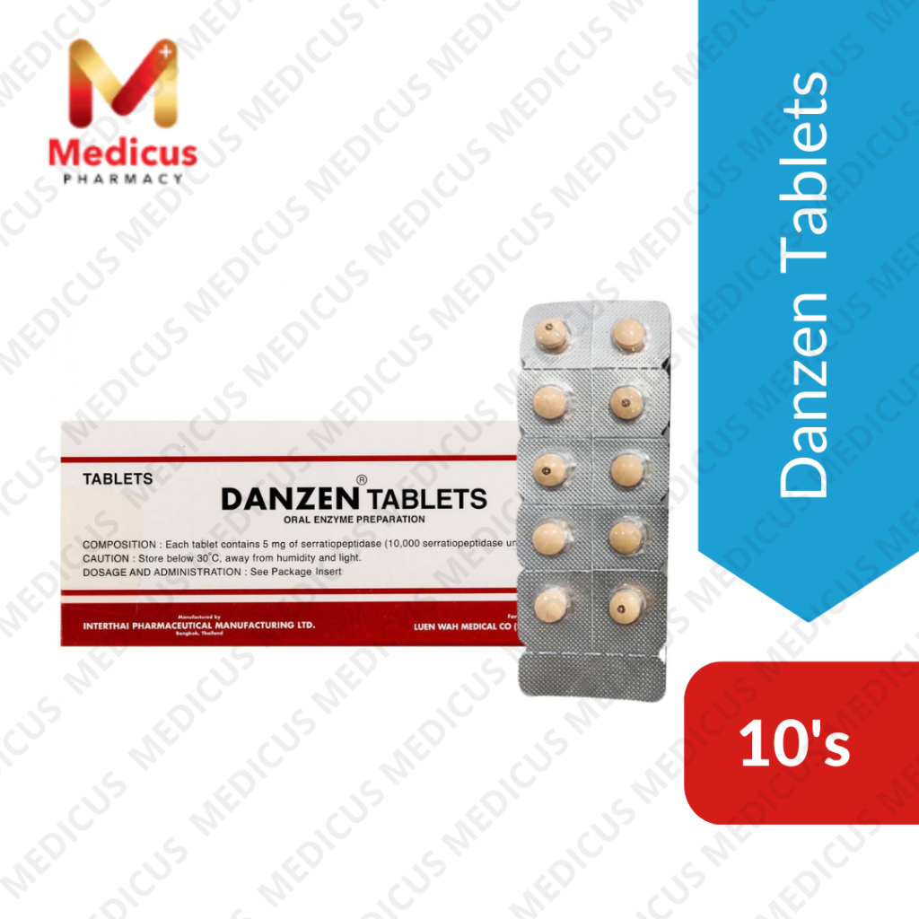 Danzen Tablets Serratiopeptidase 5mg 10's/strip (Exp12/2026) Shopee