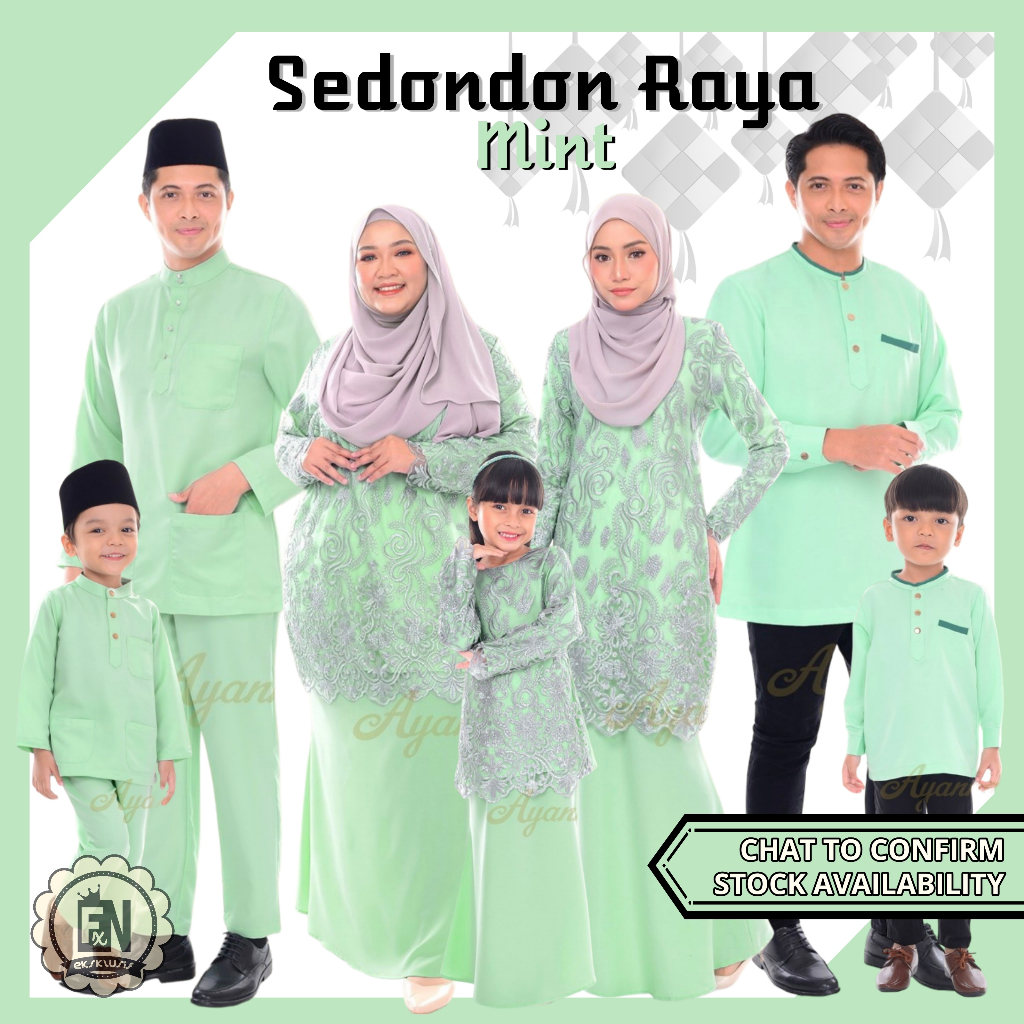 Baju Raya Sedondon Mint Green 2023 Set Combo Family Ayanna Baju Kurung
