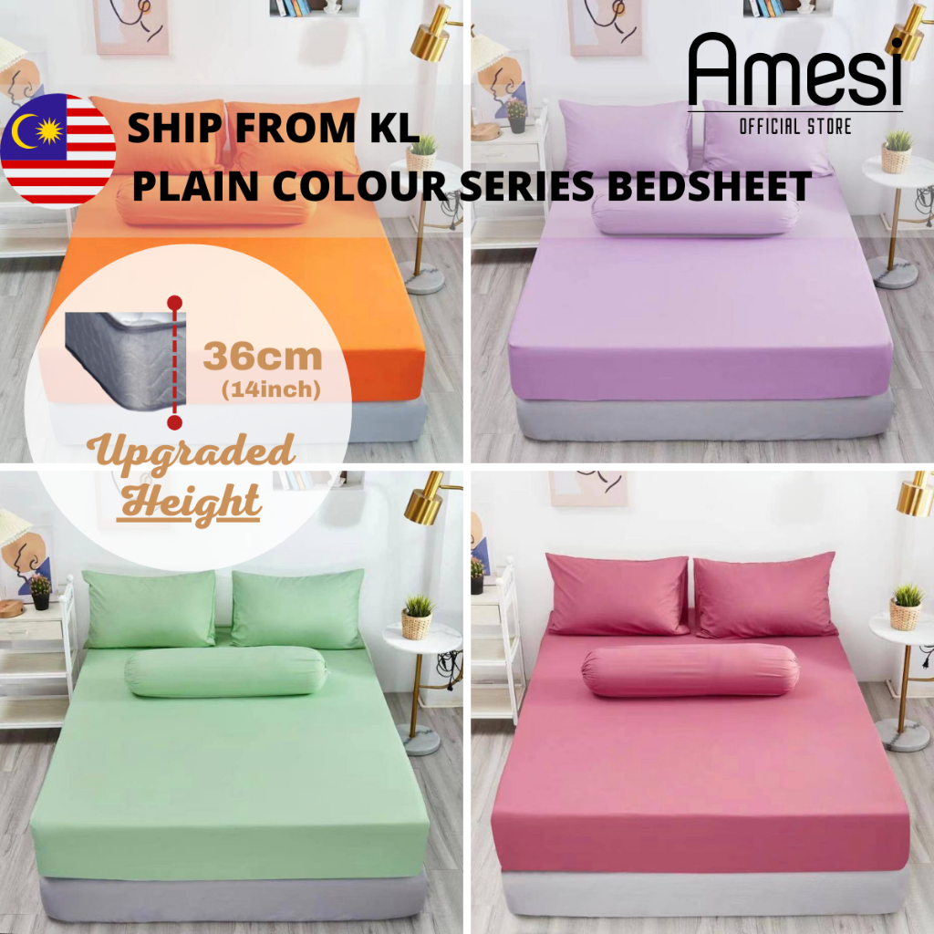 10 Plain Colors Premium Fitted Bedsheet Cadar Set Tilam Getah Keliling ...