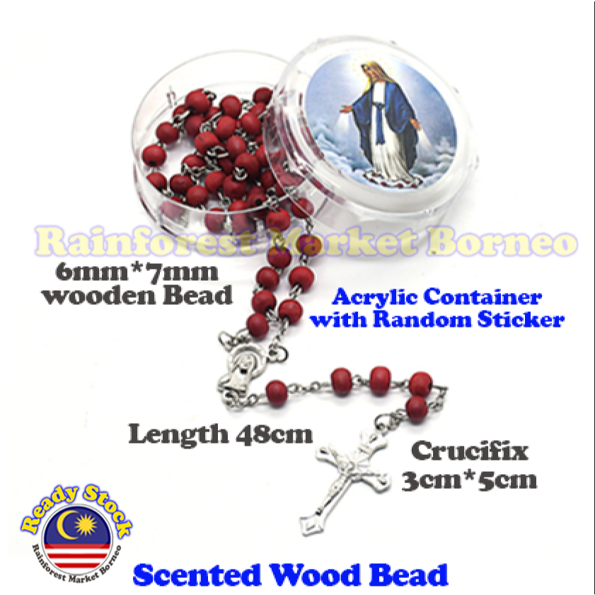 RMC6094 Aroma Scented Wooden Bead Rosary 6-7mm Rose Color DIY Jesus St Benedict Mother Mary Catholic Christian Player