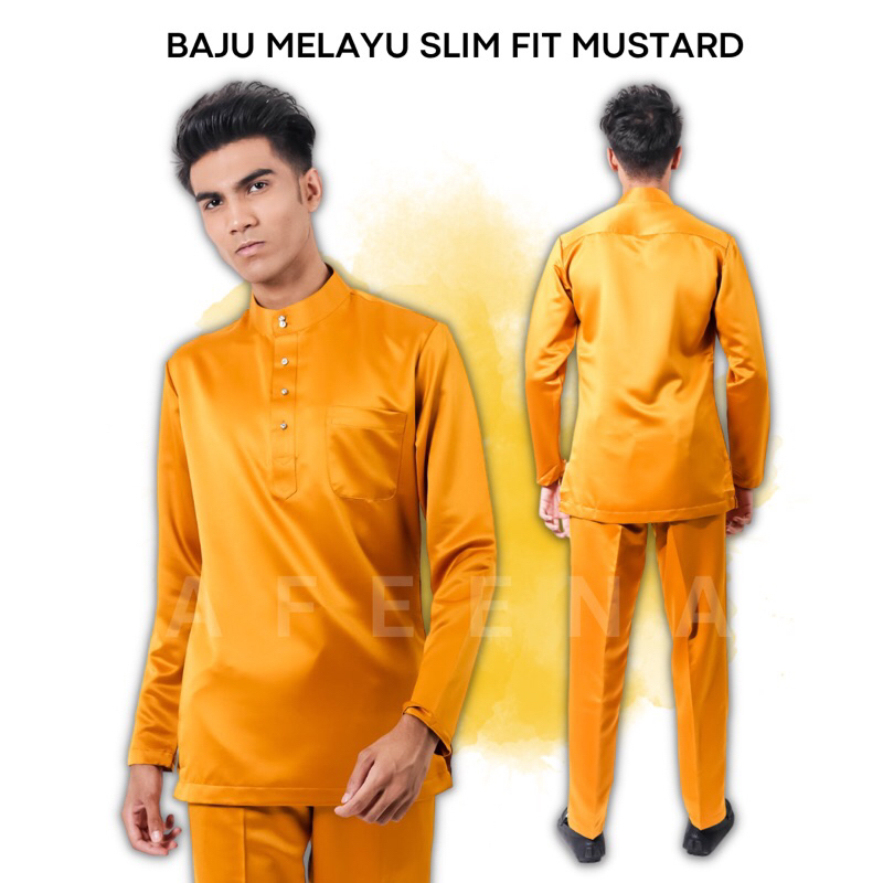 Baju Melayu Mustard Satin Plus Size Baju Raya Nikah Sanding Kahwin Murah Baju Melayu Moden