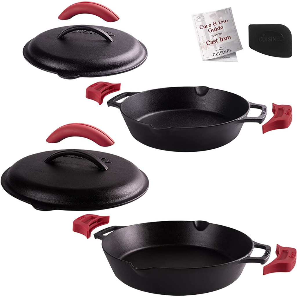 Cuisinel Cast Iron Skillet + Cast Iron Lid Set 10+12"Inch Dual