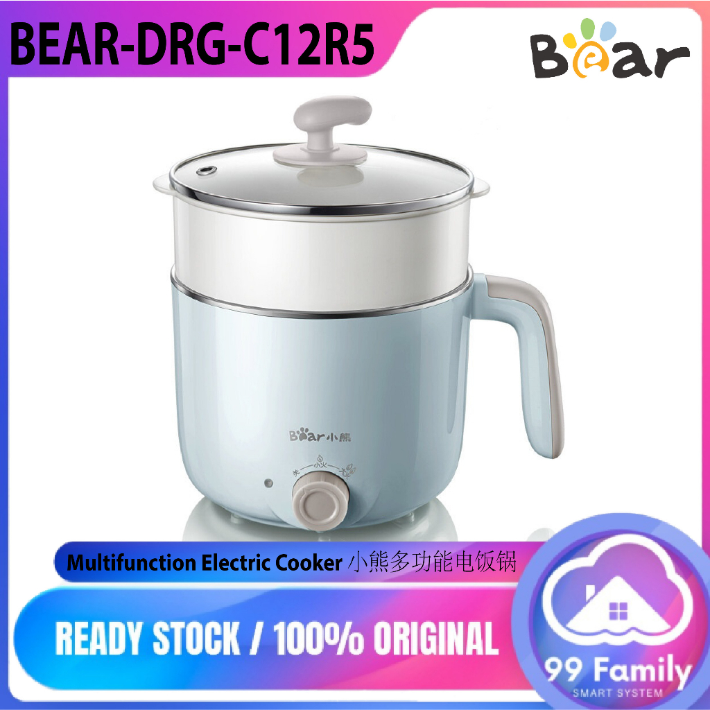 Bear DRG-C12R5 1.2L Electric Skillet Steamer Mini Dormitory Hot Pot Cooking Pot Multifunction Electric Cooker