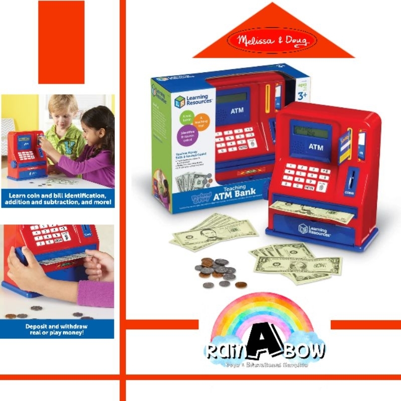 Learning Resources Pretend Play Teaching Big Jumbo ATM Bank Machine Toy Like Real Homeschool Birthday Money Cash Coin