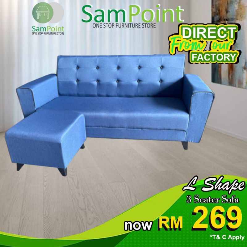 SamPoint_Sofa L *READY STOCK* 3 Seater Leather & Fabric Sofa *FREE
