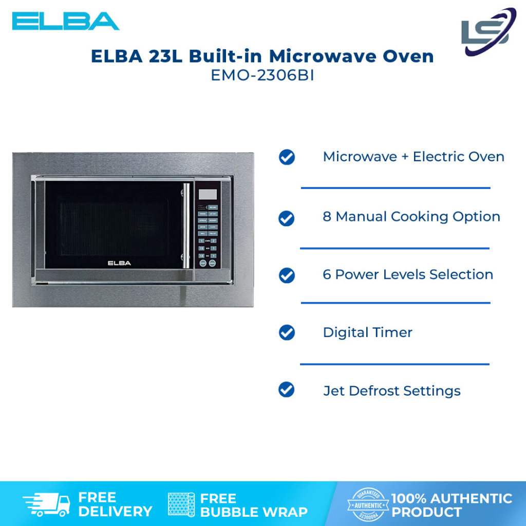 ELBA 23L Built-in Microwave Oven EMO-2306BI | 8 Manual Cooking Option | 6 Power Levels Selection | Digital Timer