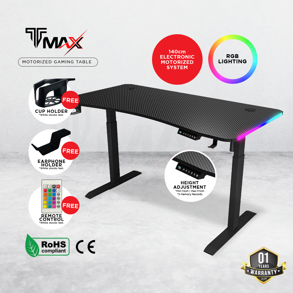 TMAX Ishaped L140cm Standing Desk Smart Lifting Motorized Height Adjustable Table Gaming Design