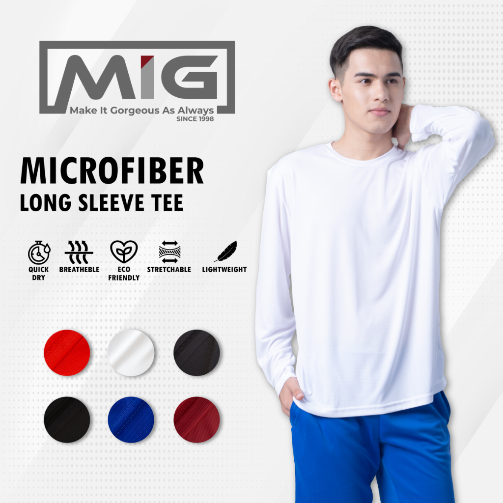 MIG 130gsm Microfiber Lengan Panjang Baju Unisex Quick Dry T Shirt