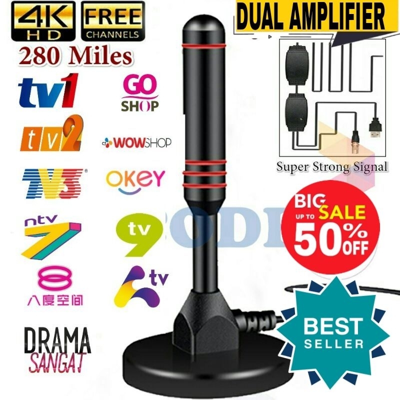 Dual Amplifier Strong 4K 1080P Indoor TV Digital Antenna Booster 36DBi