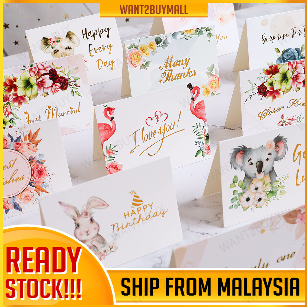 European Flower Bronzing Greeting Wishes Card Happy Birthday Love Thank You Wish All The Best Miss You Kad Ucapan