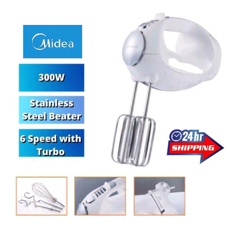 Midea Hand Mixer 6 Speed Turbo Function 2 Hooks 2 Whisk 300W HM0273