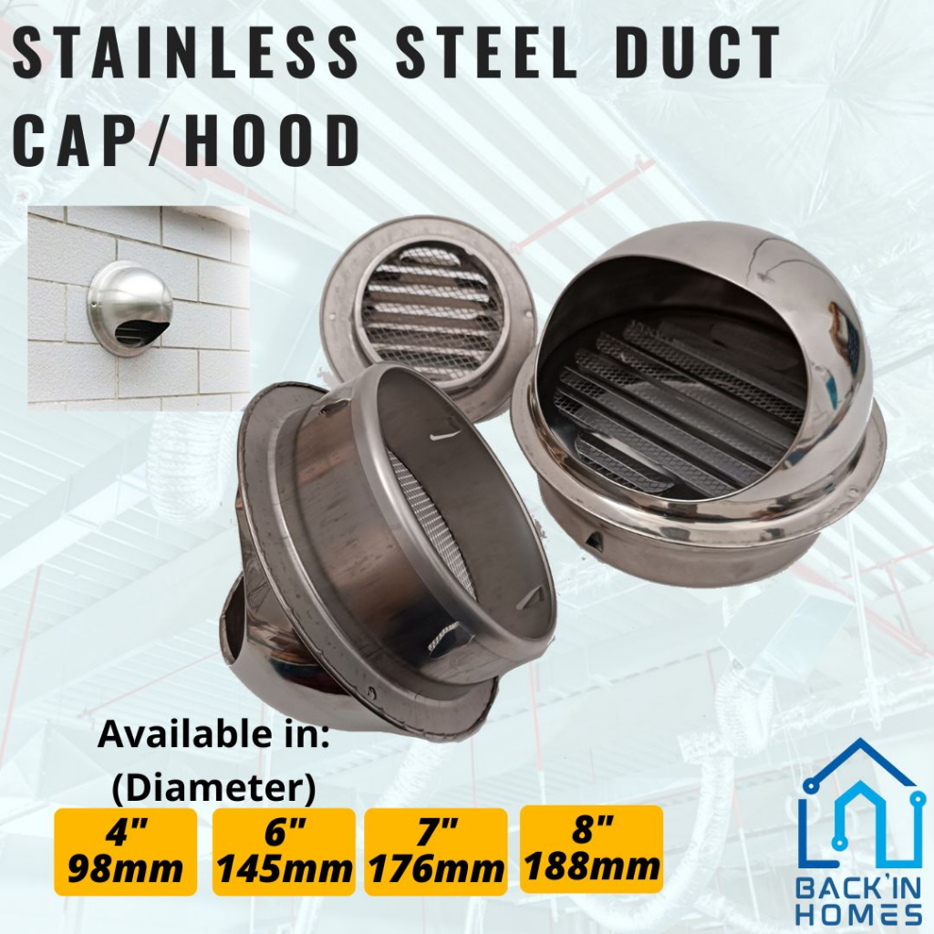 4" 6" 7" 8" Stainless Steel Hood Ducting Cap 100mm 150mm 200mm Ducting