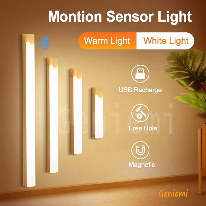 Motion Sensor Light Wireless lampu dinding bilik tidur LED Light USB Rechargeable Wardrobe Cabinet Bedroom Night Lamp 夜灯