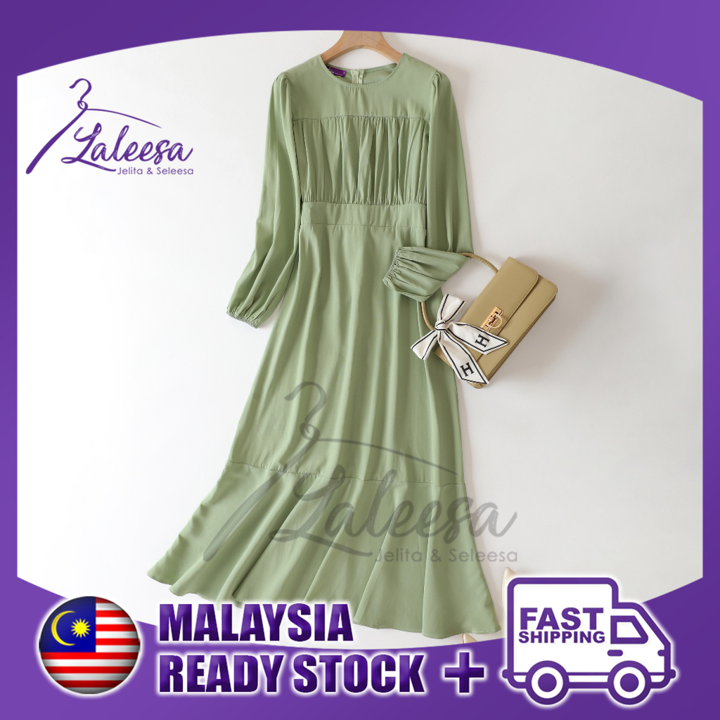 LALEESA LD272288 Korean Style Ruffle Belted Waist Long Dress Muslimah