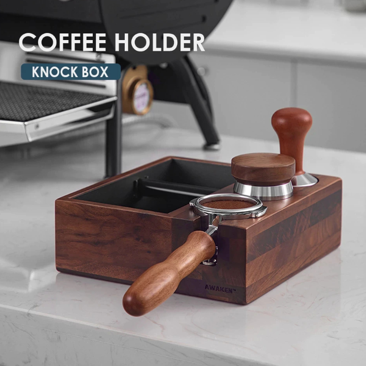 Wood Coffee Tamper With Knock Box 58mm Natural Colour Solid Walnut