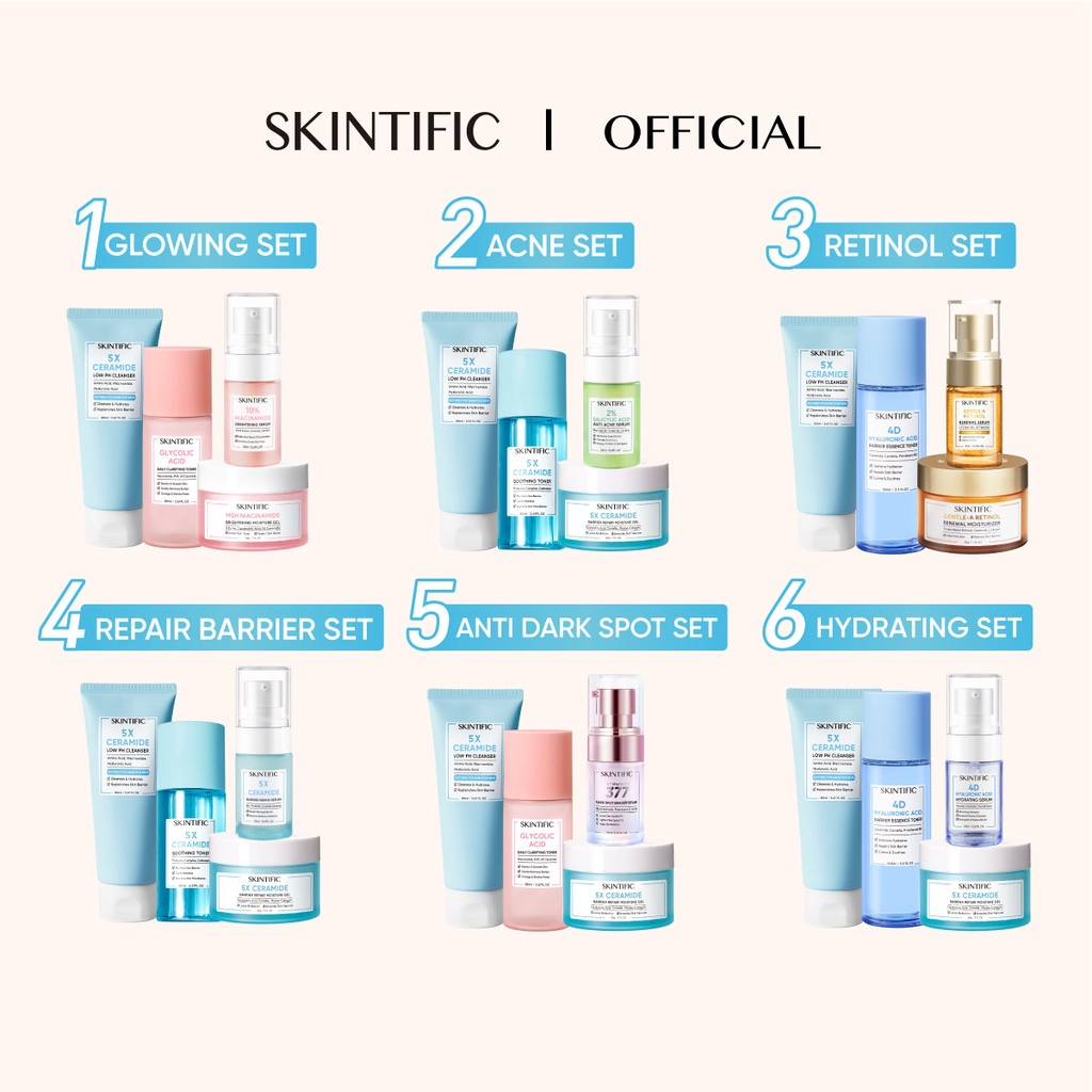 SKINTIFIC Skincare 4pcs Paket Set With Serum Low pH Cleanser Barrier