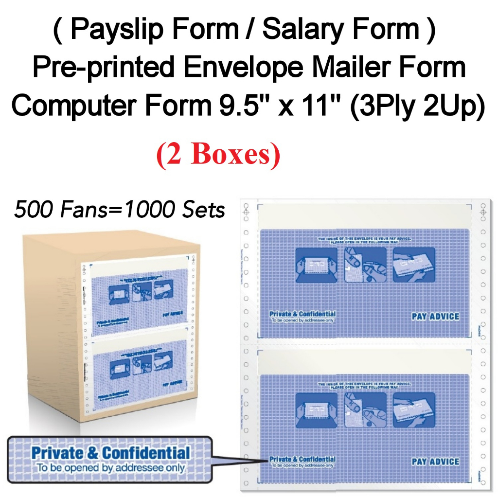 Payslip Voucher COMPUTER FORM Pre-Printed Envelope Mailer Form 9.5