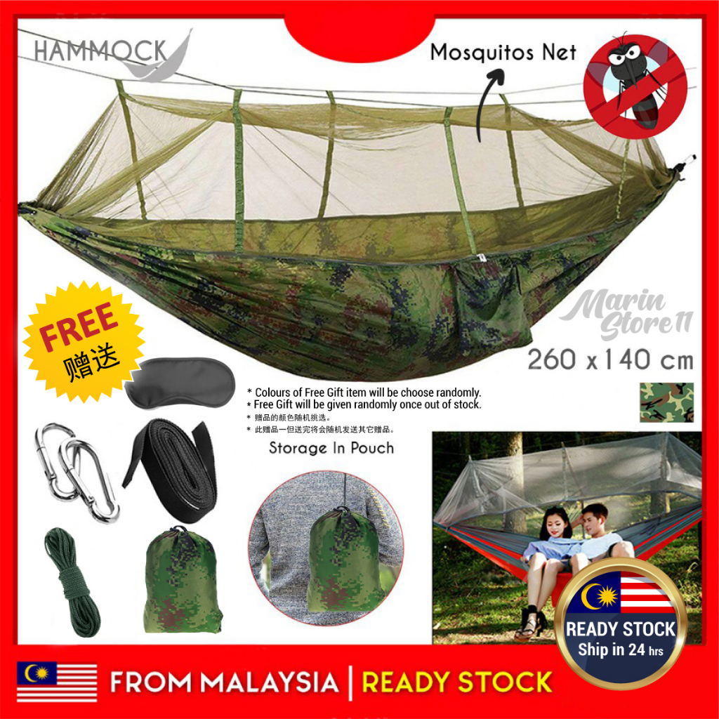 Double Mosquito Net Hammock Portable Camping Hammock Lightweight Buaian Kelambu Dua Orang 双人蚊帐吊床