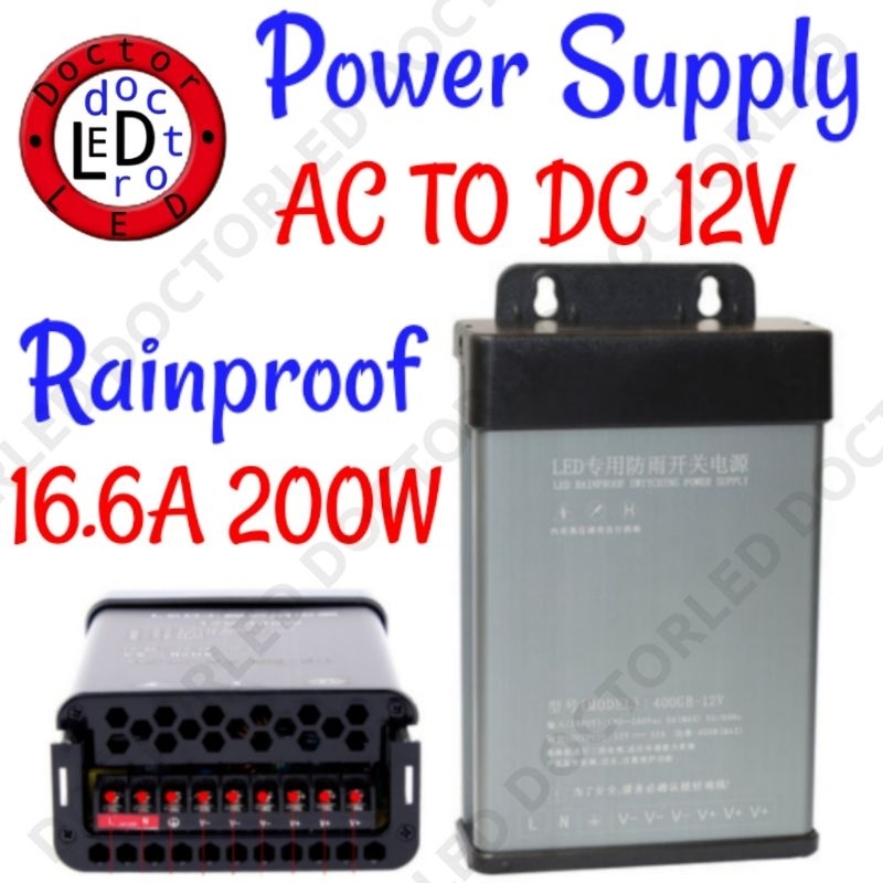 12V 16.6A Rainproof Power Supply AC to DC Transformer Adapter LED ...