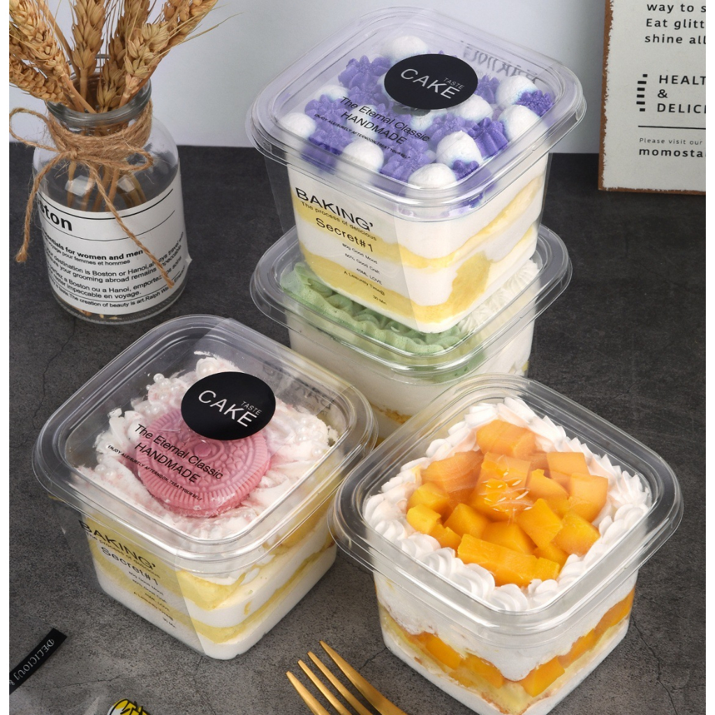 400ml Transparent Plastic Mousse Cup with Lid Square Food Container Cups for Jelly Mousses Bekas Plastik