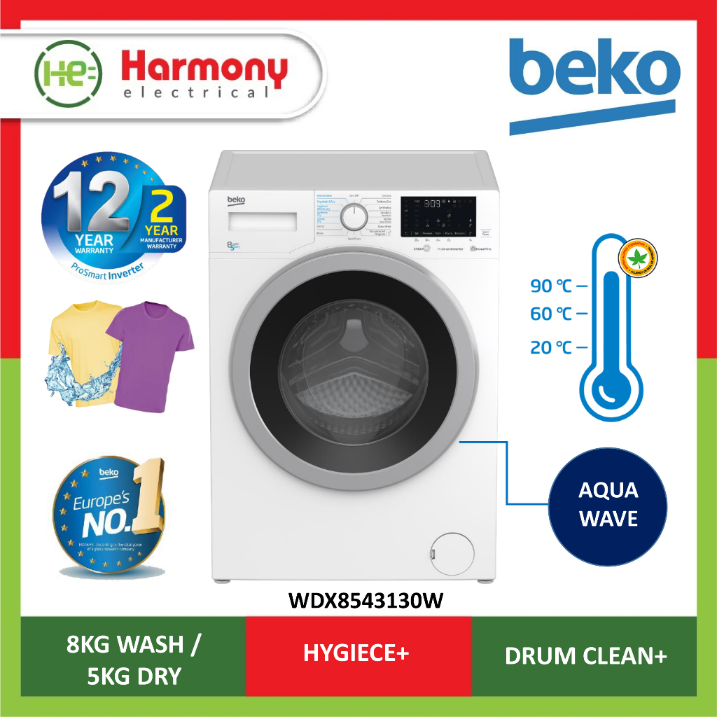 BEKO WDX8543130W 2 In 1 Washer Dryer Inverter (8kg Wash/ 5kg Dry) Mesin