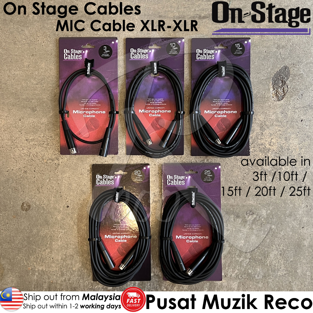 On Stage OSS Microphone Mic Cable XLR MALE - XLR FEMALE 3ft 10ft 15ft 20ft 25ft