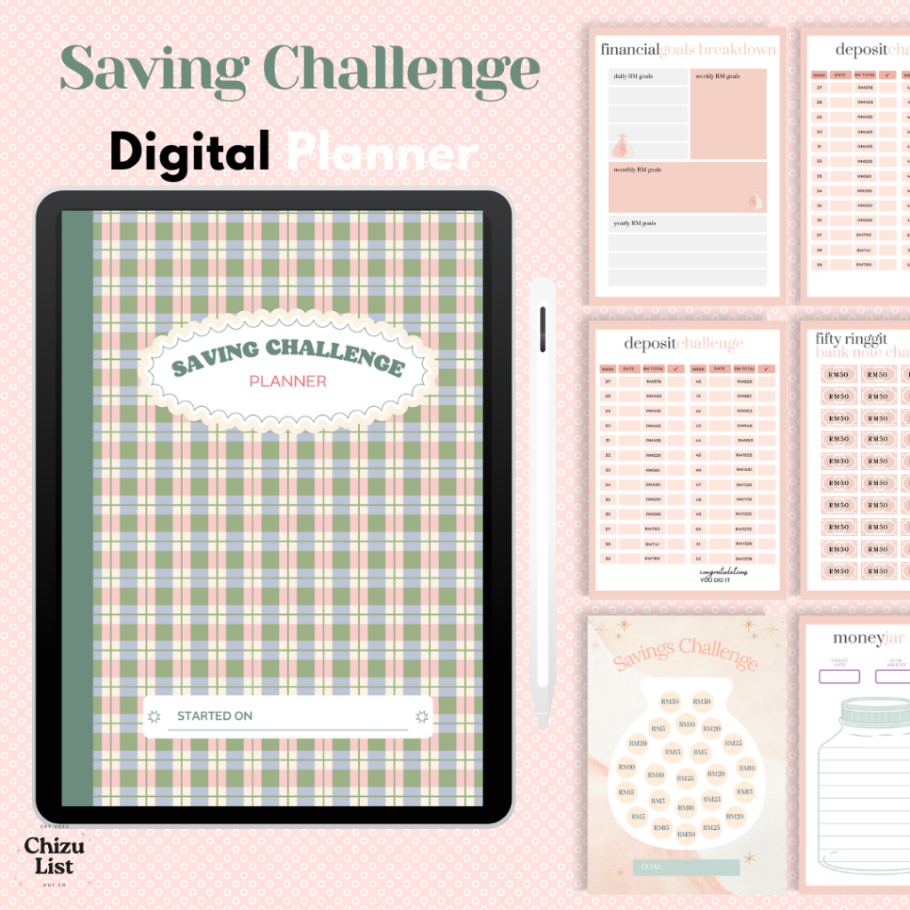 [PDF] DIGITAL PLANNER | Undated Saving Challenge Financial Budget Bill Debt Checklist Tracker Planner |PRINTABLE PDF