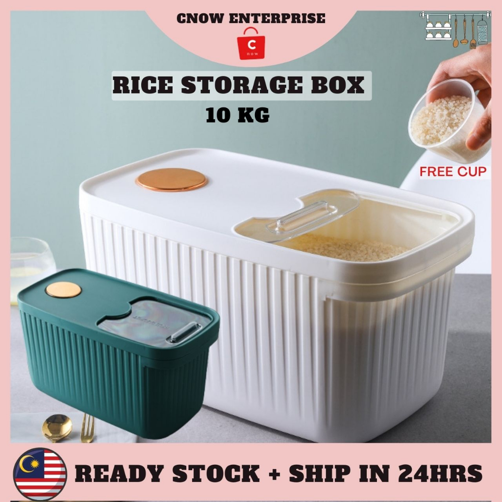 10kg Rice Storage Box Dispenser Bucket Insect-Proof Sealed Kitchen Rice Bekas Penyimpan Beras 米桶