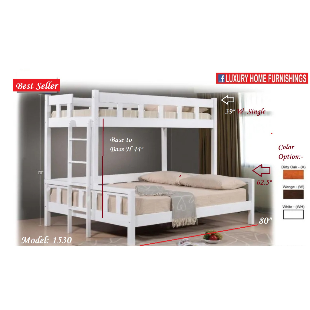 LX 1530, Bunk Bed, Solid Wood Series !! Upper Deck Single & Lower Bed Queen Size ( Standard Size), Could Customize Size