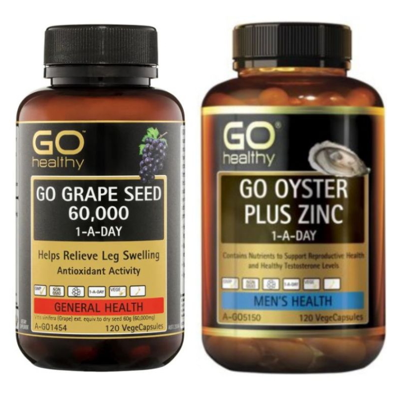 GO Healthy Oyster Zinc GO Grape Seed 60000mg 120 Vege Capsules Go