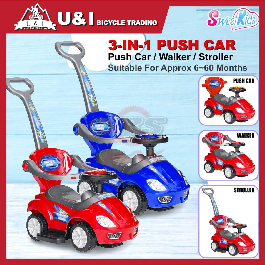 3-In-1 Push Car / Walker / Stroller / Kereta Budak Ride On Car / Kereta Mainan Budak /Kereta Tolak Untuk Umur 6~60 Bulan