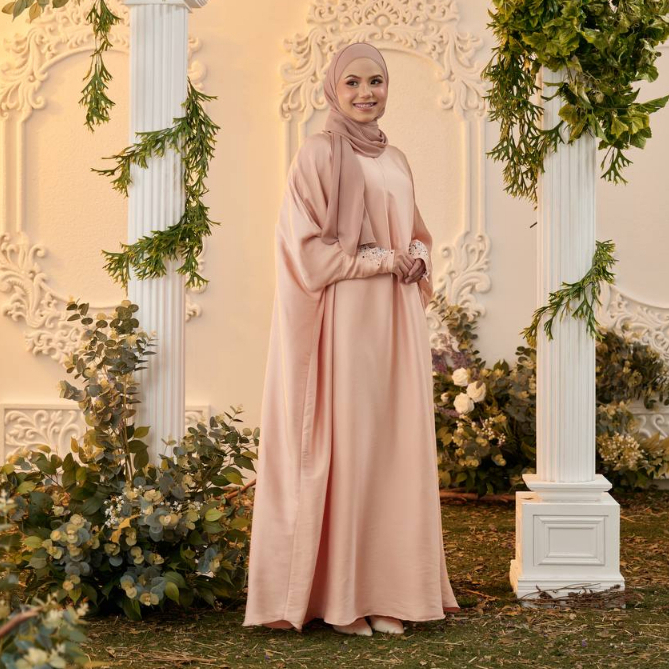 (Peach) Jubah Maryam Nursing Friendly Baju Raya 2023 New Release