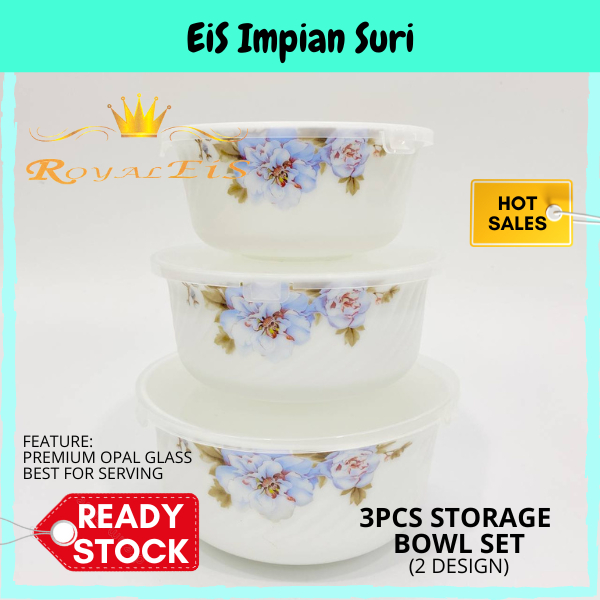 (Ready Stock!!) Royal EIS Opal 3pcs Stackable Storage Bowl Set Salad Bowl Tableware Food Container Mangkuk Set