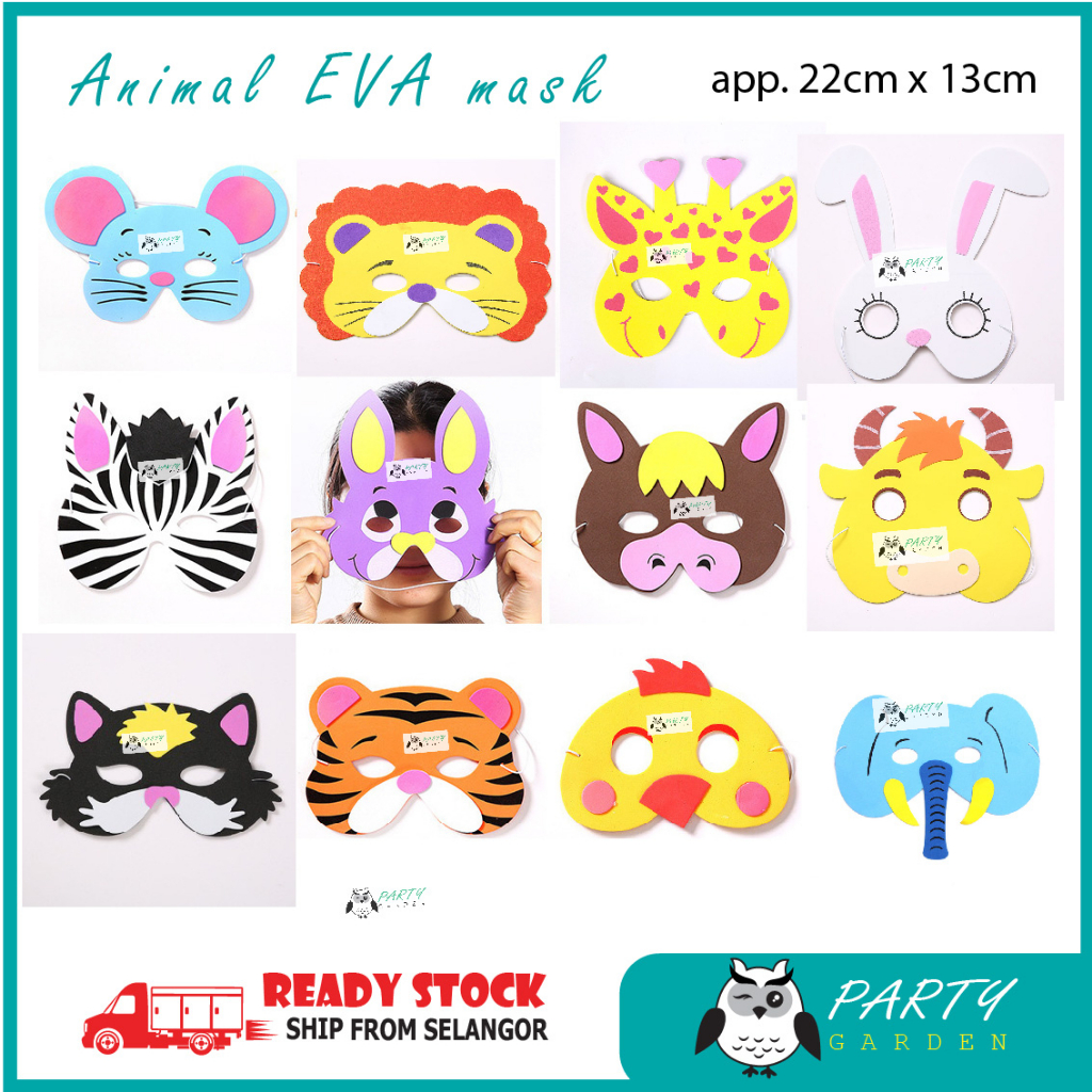 Animal Face Farm Eye Mask Costume / Lion Tiger Panda Squirrel Cow Zebra Sheep Rabbit Monkey Elephant Chicken Cat