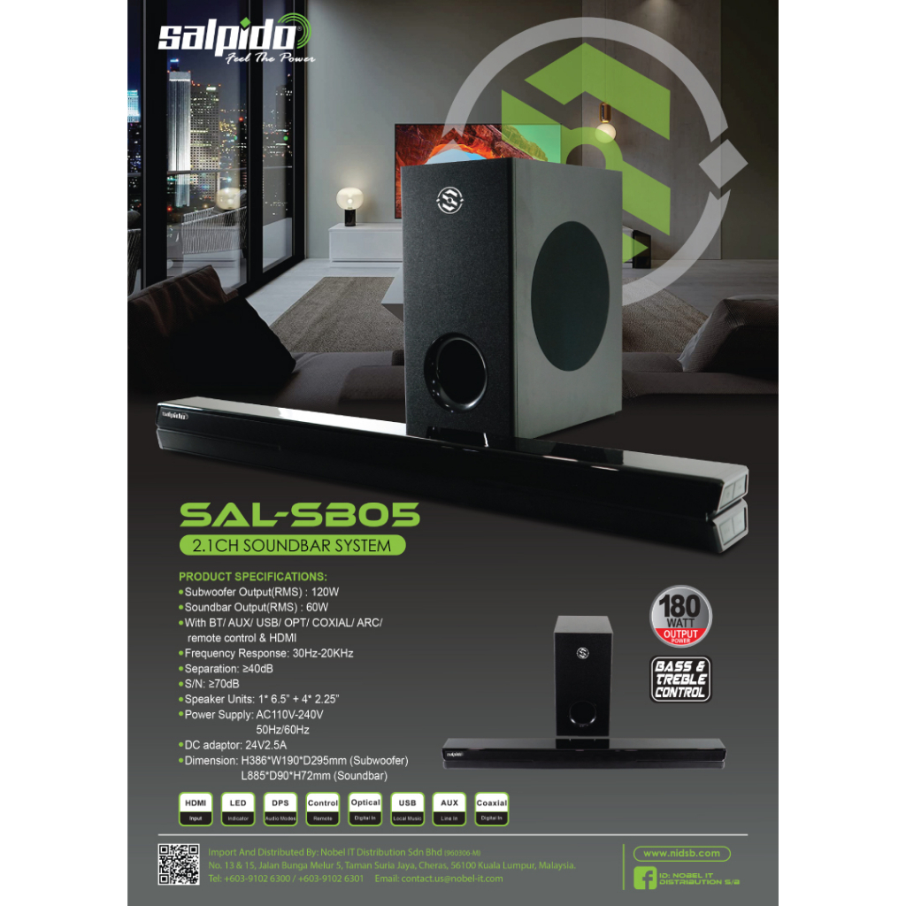 Salpido sal sb05 2 1 channel soundbar system shopee malaysia