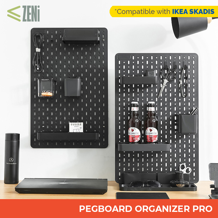 ZENi Pegboard Organizer PRO | Phone Holder & Wall Shelf Accessories | Compatible with IKEA SKADIS