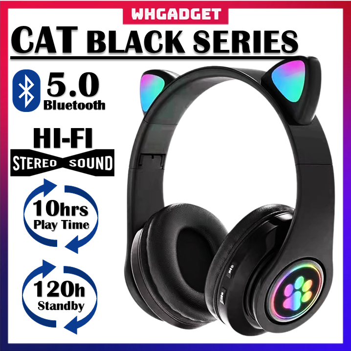 Cute Headphone Bluetooth Cat Ear Headphone Wireless Headphone Cat Kids Headphone Black Earphone Cat Headfone 耳機頭戴式