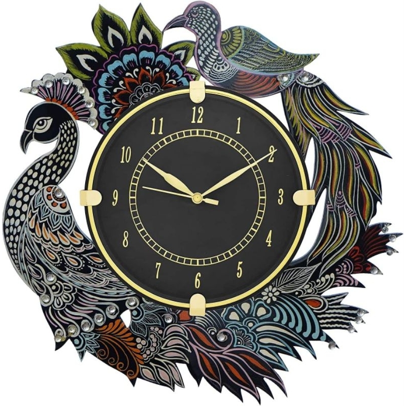 6AB Peacock Wall Clock Handicraft Wooden Clock Gift Item