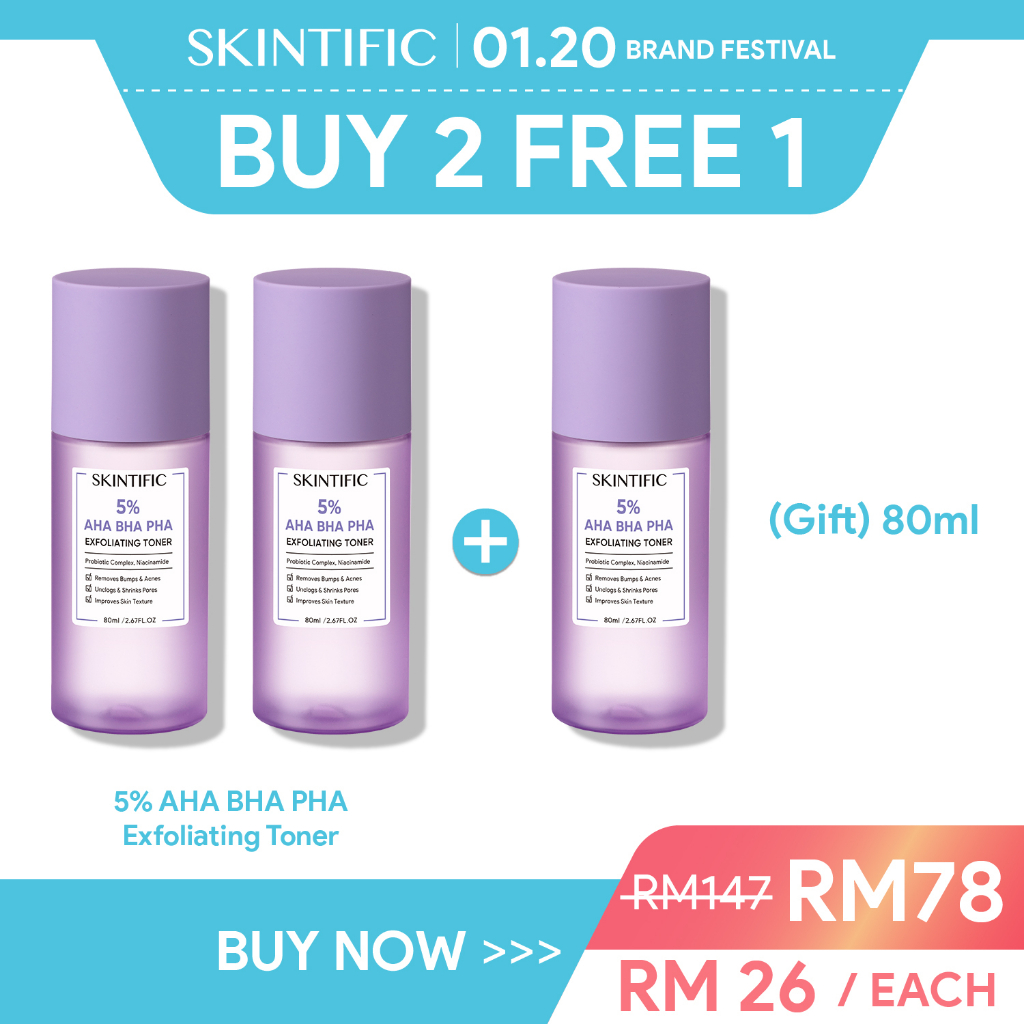 [20 Jan Buy 2 Free 1] SKINTIFIC 5 AHA BHA Exfoliating Toner 80ml Aha