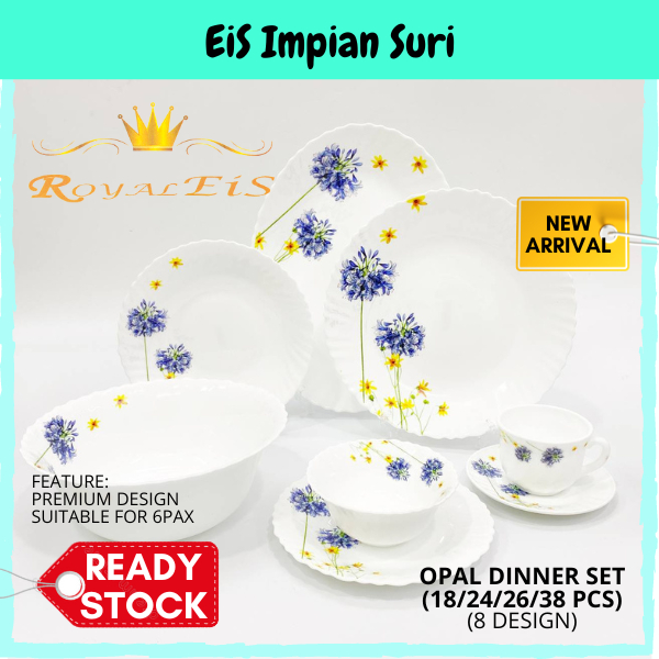 (Ready Stock!!) Royal EiS 18/24/26/38pcs Opal Dinner Set Dinnerware Set Pinggan Mangkuk Plate Bowl Plates Bowls