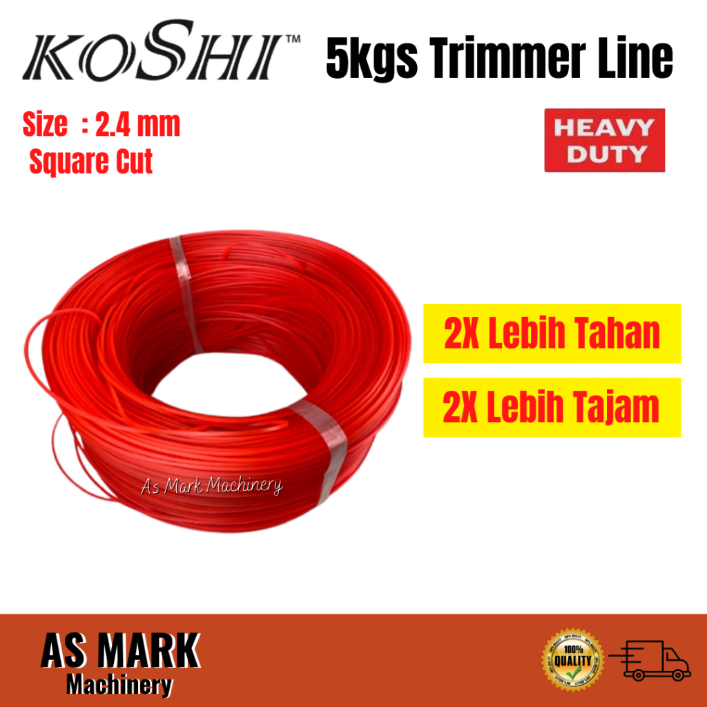 KOSHI Square 5KG (Gulung) 2.4mm 2.7mm 3.2mm Nylon Grass Trimmer Line Grass Cutting String Tali Rumput
