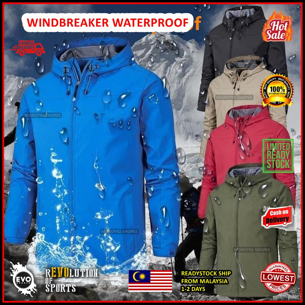 ? [FAST SHIP READYSTOCK] ? Waterproof Windbreaker Unisex Bomber Jacket Windproof Rider Hoodie NL
