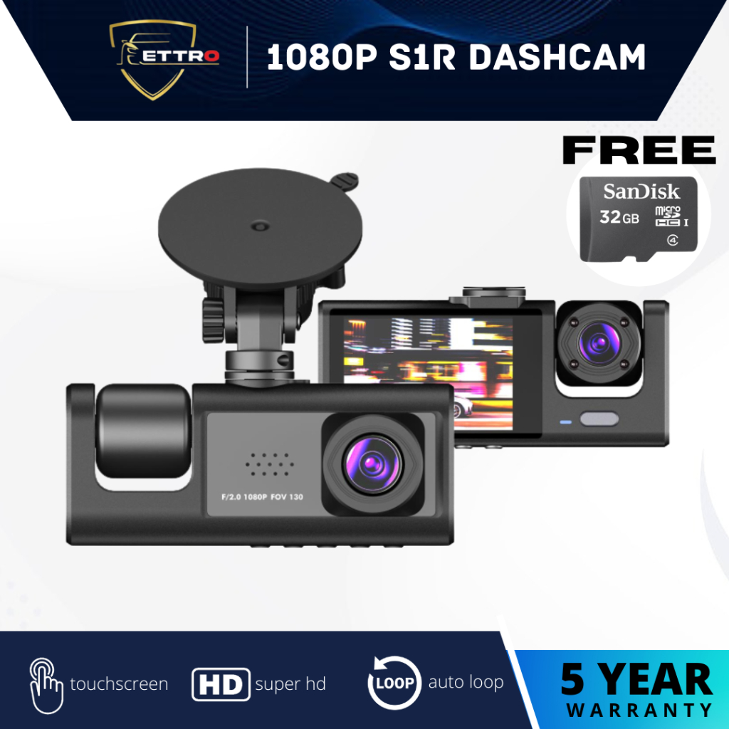 Free Ship ETTRO S1R Dashcam 3 Camera Dash Cam Car Front And Rear